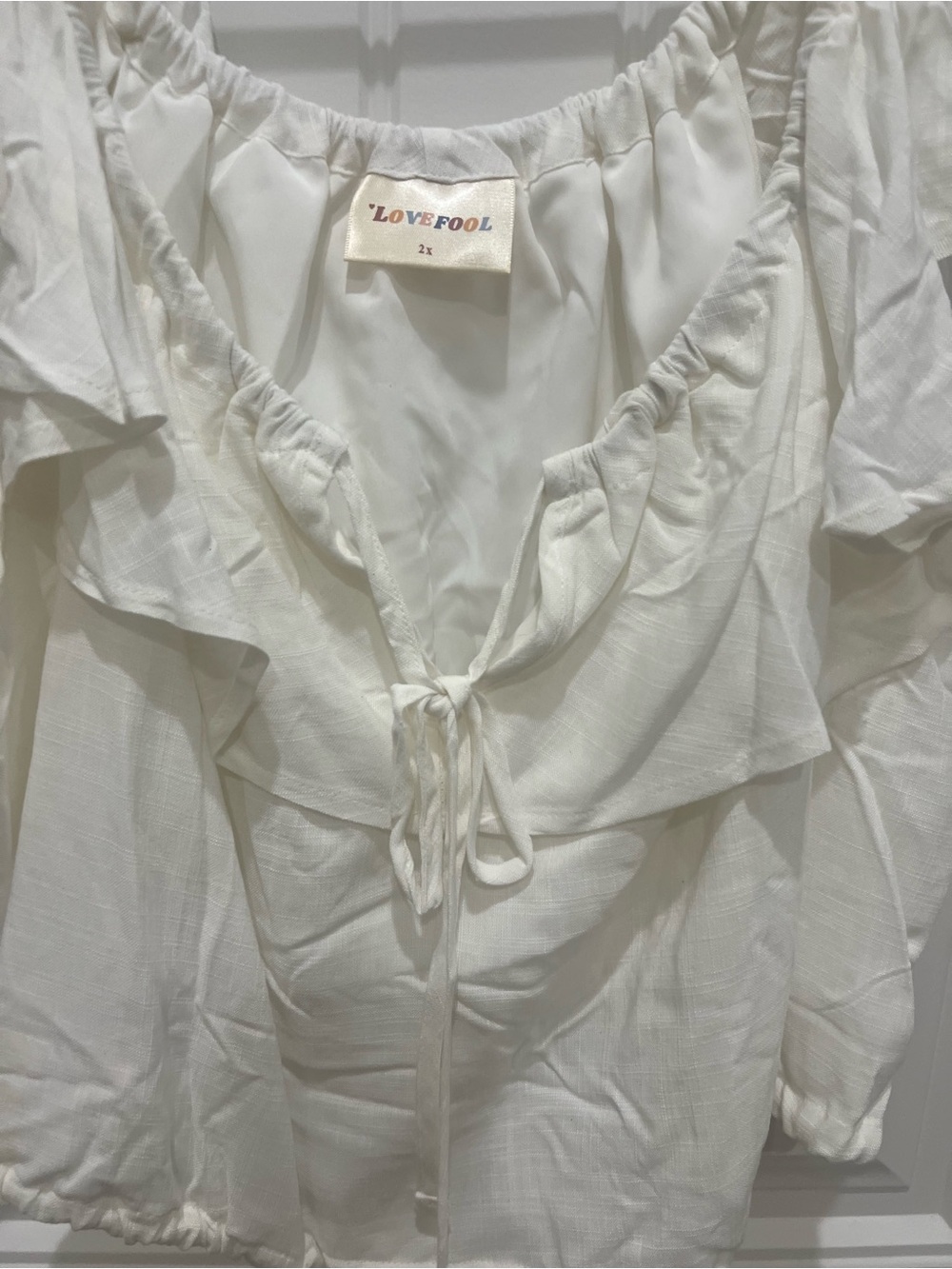 Poetry White Ruffle Tie-Front Peasant Blouse - Women's - Picture 2 of 4